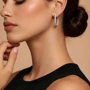 *NEW* Stunning 925 Silver With 18KGP Moissanite Earrings